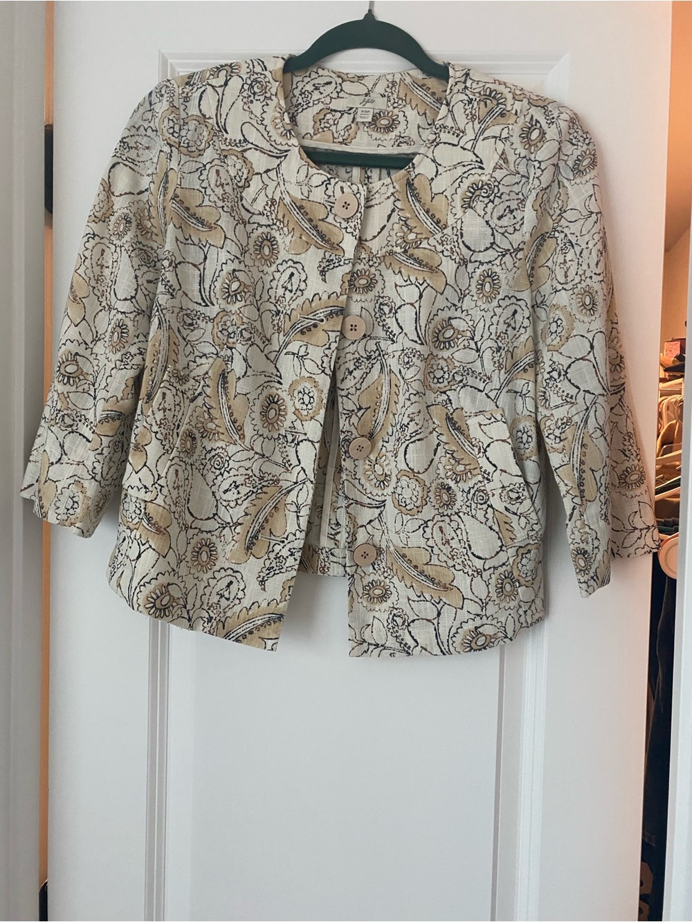 J. Jill Cream and Tan Floral Paisley Button Jacket